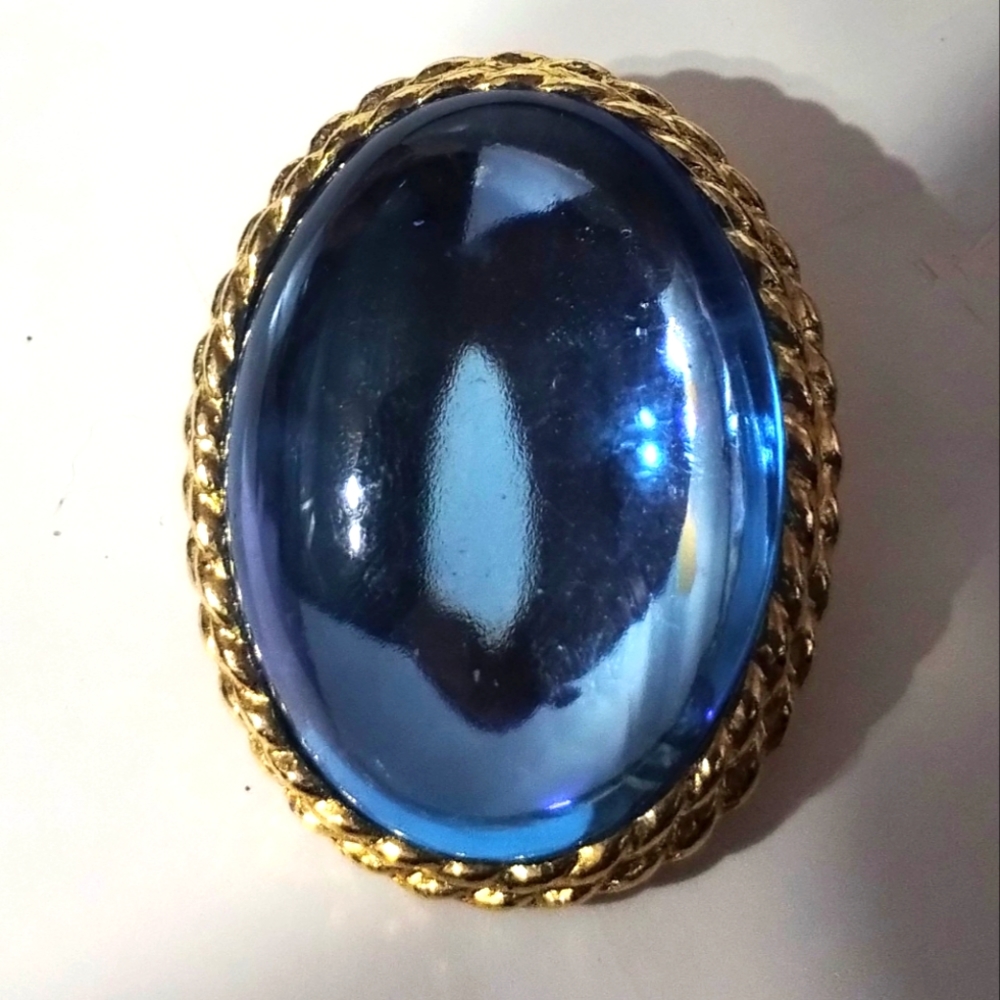 Vtg Park Lane Parklane Signed Blue Oval Scarf Dress Clip